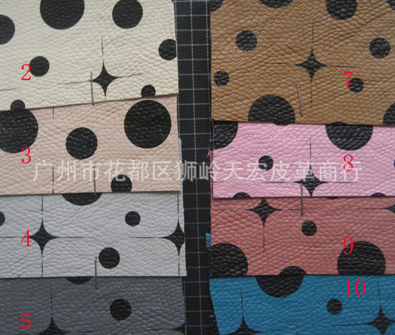 新款印花大小圆点皮料包装盒电子产品人造革波点纹PVC皮革装饰