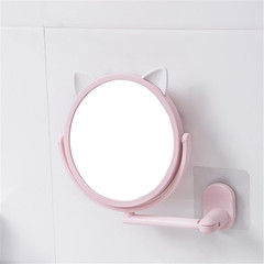 Vanity mirror, wall-mounted cat-ear makeup mirror, cartoon rabbit gift mirror, no punching, single-sided round bathroom mirror