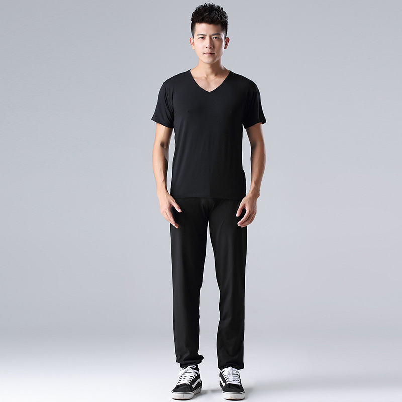 Black V-neck short sleeve + turnip pants suit