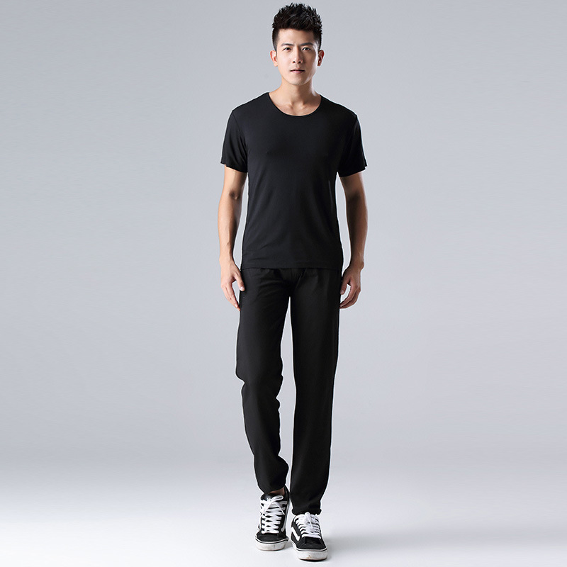 Black round neck short sleeve + turnip pants suit