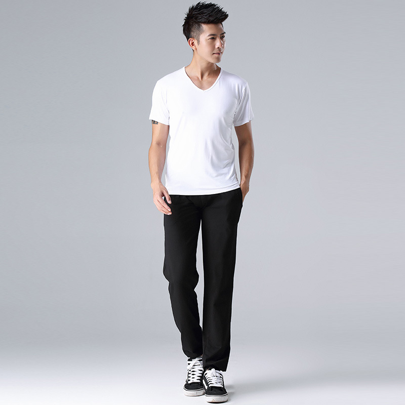 White V-neck short sleeve + turnip pants suit