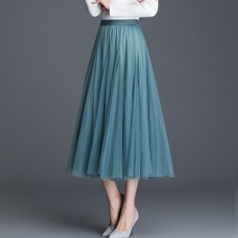 Gauze Skirt Mesh Skirt Women's 2025 Spring and Autumn New Draped A- word Fairy Long Skirt Large Square Dance Pleated Skirt