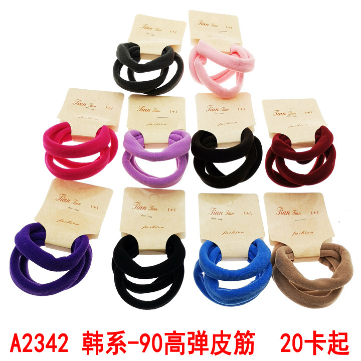 A2342 estilo coreano-90 alta banda de goma elástica sin costuras todo partido cuerda de pelo banda de pelo accesorios para el cabello Yiwu 2 yuanes tienda
