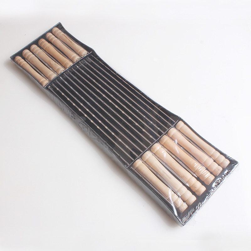 SOURCE manufacturer stainless steel barbecue stick wooden handle barbecue needle tie round stick flat stick meat skewers barbecue brazing Chrome skewers