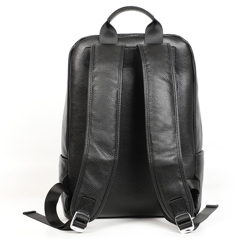 Ba lô nam da bò thật lớp đầu cỡ lớn 41×28×12 cm, ngăn laptop 14 inch chống nước — Màu đen