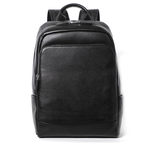 Ba lô nam da bò thật lớp đầu cỡ lớn 41×28×12 cm, ngăn laptop 14 inch chống nước — Màu đen