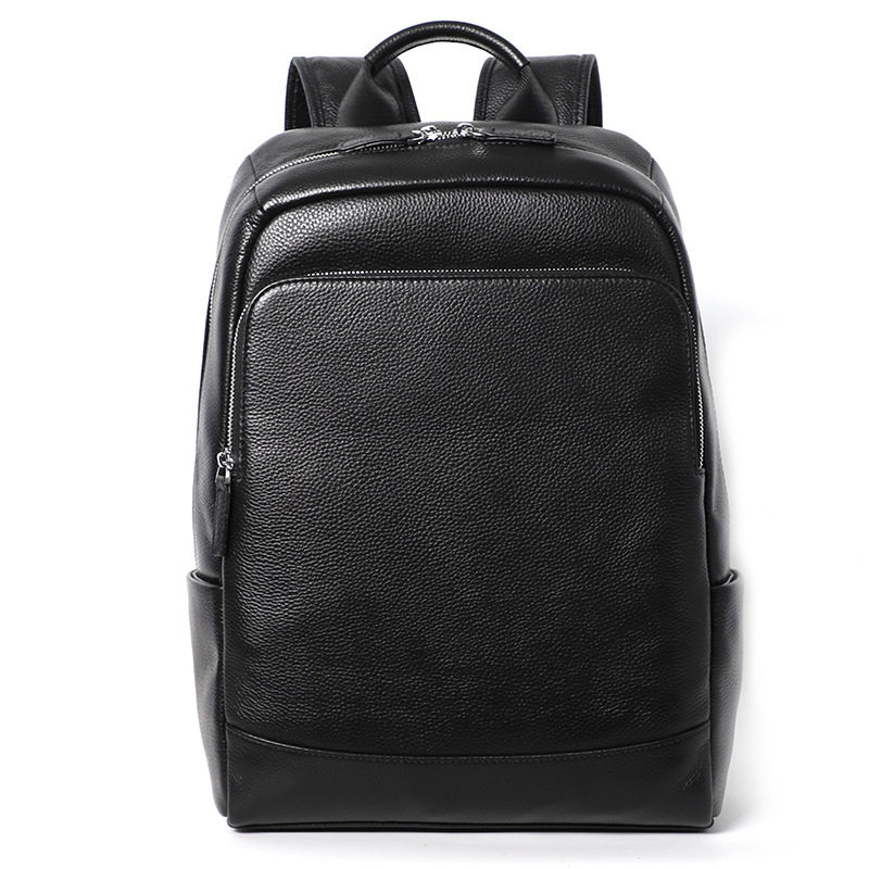 Ba lô nam da bò thật lớp đầu cỡ lớn 41×28×12 cm, ngăn laptop 14 inch chống nước — Màu đen