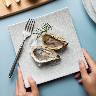 Nordic Ceramic Tableware 特色酒店餐厅牛排哑光白色正方翘脚盘
