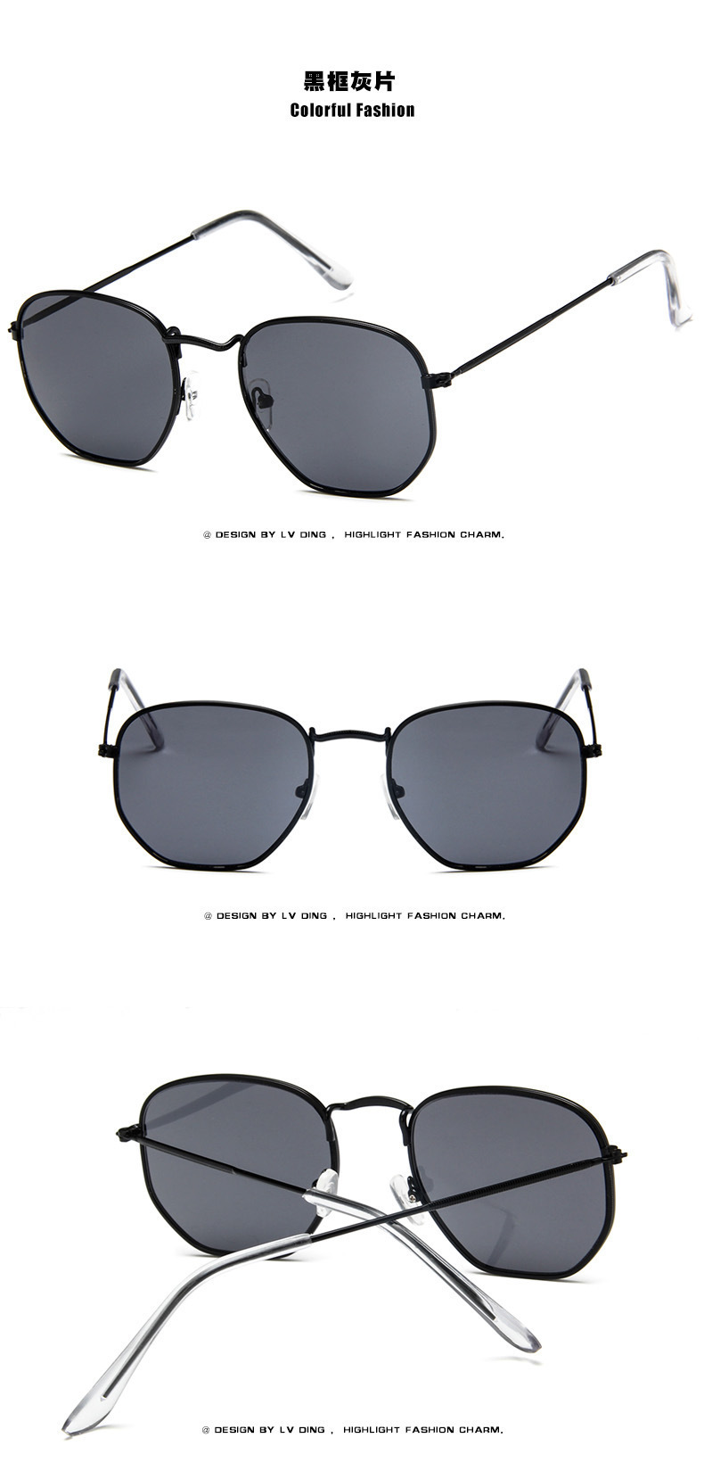 Nuevo metal marco polígono gafas de sol moda europea y americana pequeño marco colorido Mercurio océano gafas de sol al por mayor 3548