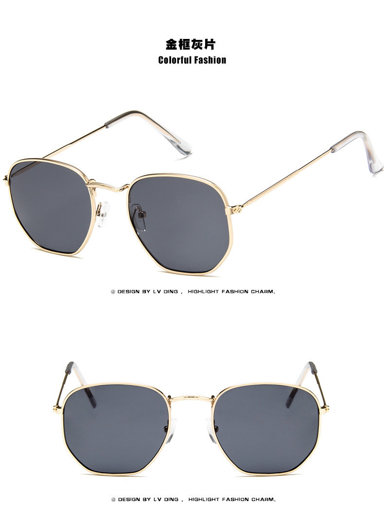Nuevo metal marco polígono gafas de sol moda europea y americana pequeño marco colorido Mercurio océano gafas de sol al por mayor 3548