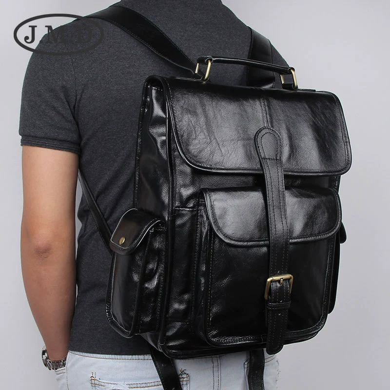 retro import leather backpack, laptop, cowhide, genuine leather