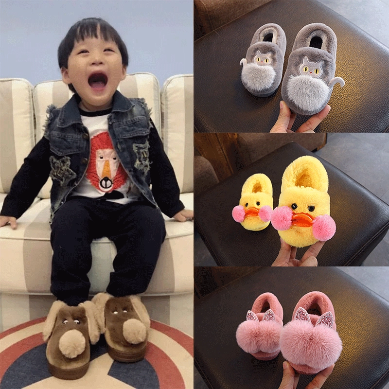 Детские хлопковые тапочки, зимняя Милая Детская сумка с домашними теплыми нескользящими домашними пушистыми тапочками для мальчиков и девочек