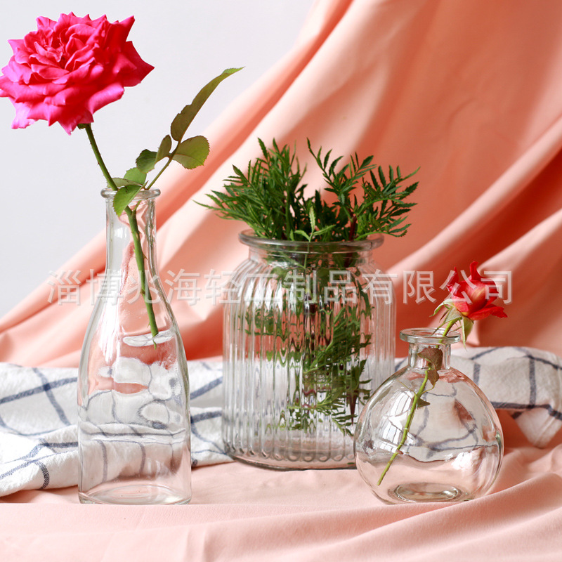 북유럽 빈티지 작은 입 투명 유리 꽃병 유리 꽃병 말린 꽃 배열 한일 모리 촬영 소품