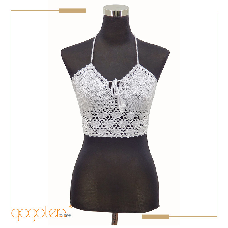 Bohemian Style Hand-Crocheted Cut Out Lace-Up Tube Top Bikini Bra New Women's Custom Hand-Crocheted Bra