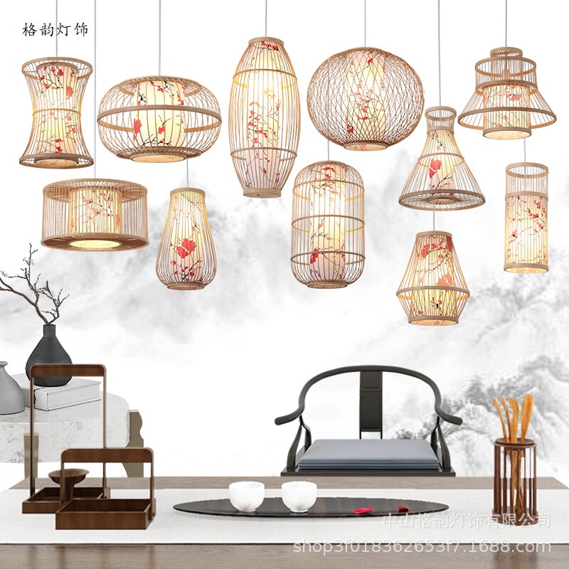 Japanese restaurant bamboo Chandelier Creative personality new Chinese hot pot restaurant balcony corridor bamboo decorative small chandelier