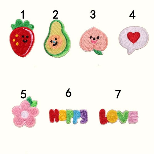 Embroidered patch with self-adhesive fruit and heart design, perfect for clothing decoration and embellishment.