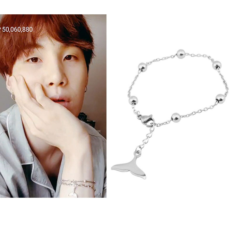 Cross-Border Titanium Steel Jewelry Supply, the Same Style Dolphin Tail Pendant Bracelet as Used by Bang Chan from Bts, Wholesale