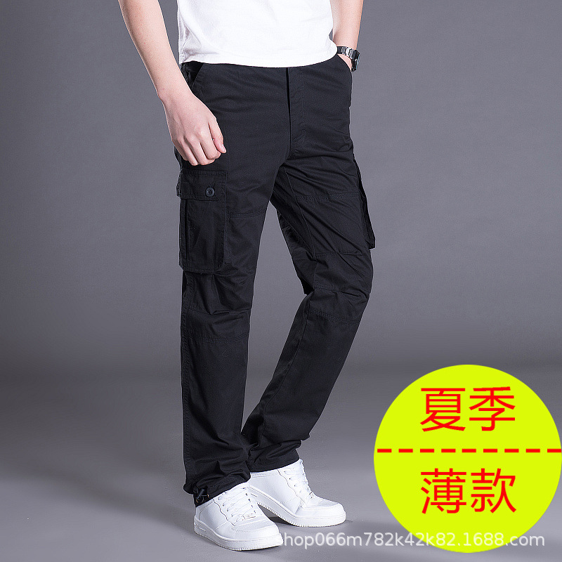 Otoño e Invierno nuevo multi-Bolsillo overoles de los hombres sueltos pantalones casuales rectos de algodón más tamaño cintura elástica pantalones largos resistentes al desgaste