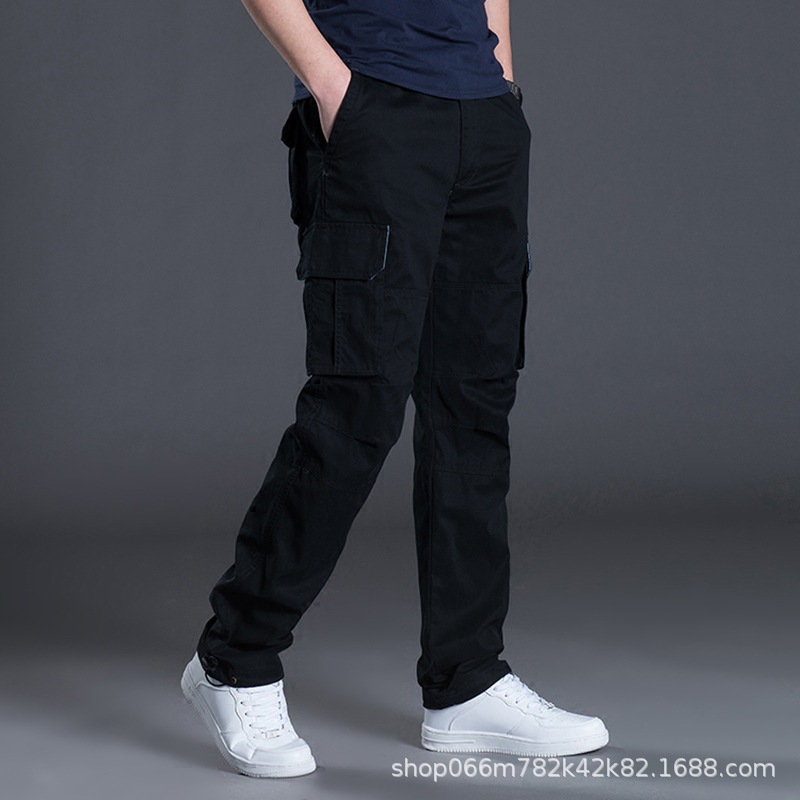 Otoño e Invierno nuevo multi-Bolsillo overoles de los hombres sueltos pantalones casuales rectos de algodón más tamaño cintura elástica pantalones largos resistentes al desgaste