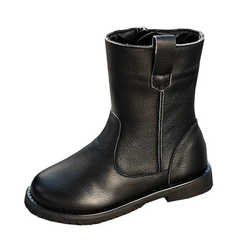 Girls' genuine leather single boots, riding boots, princess boots, high boots, baby autumn cotton boots,  new baby boots