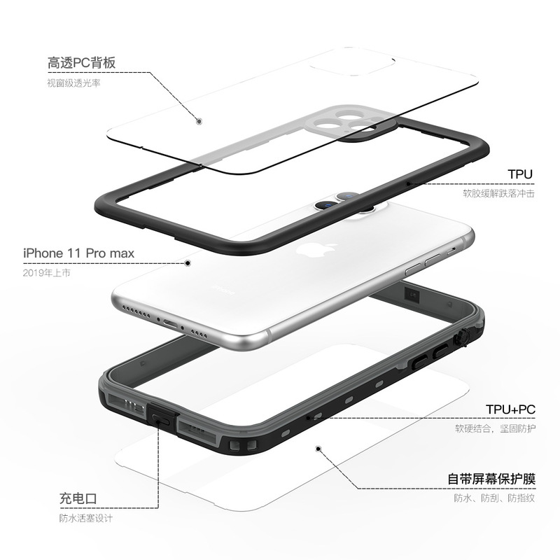 Cross-Border Red Pepper Waterproof Case Suitable for iPhone 11Pro Max 6.5 Transparent Waterproof and Anti-Fall Diving Case