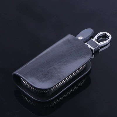 Factory Direct Sales Peach Wood Grain Genuine Leather Car Key Case Suitable for Volkswagen, Toyota, Ford, Mercedes-Benz Car Logo Key Cover (Car key bag) - ben-s-chi-wood-grain-bag-black