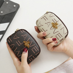 2024歐美新款印花雙拉鏈女士短款錢包蜜蜂五金軟皮零錢包硬幣袋小