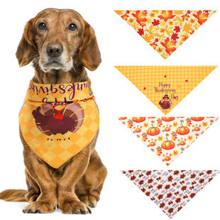 Cross-border Hot Turkey Thanksgiving Pet Slippery Towel Dog Triangle Towel Maple Leaf Pumpkin Cat Holiday Scarf