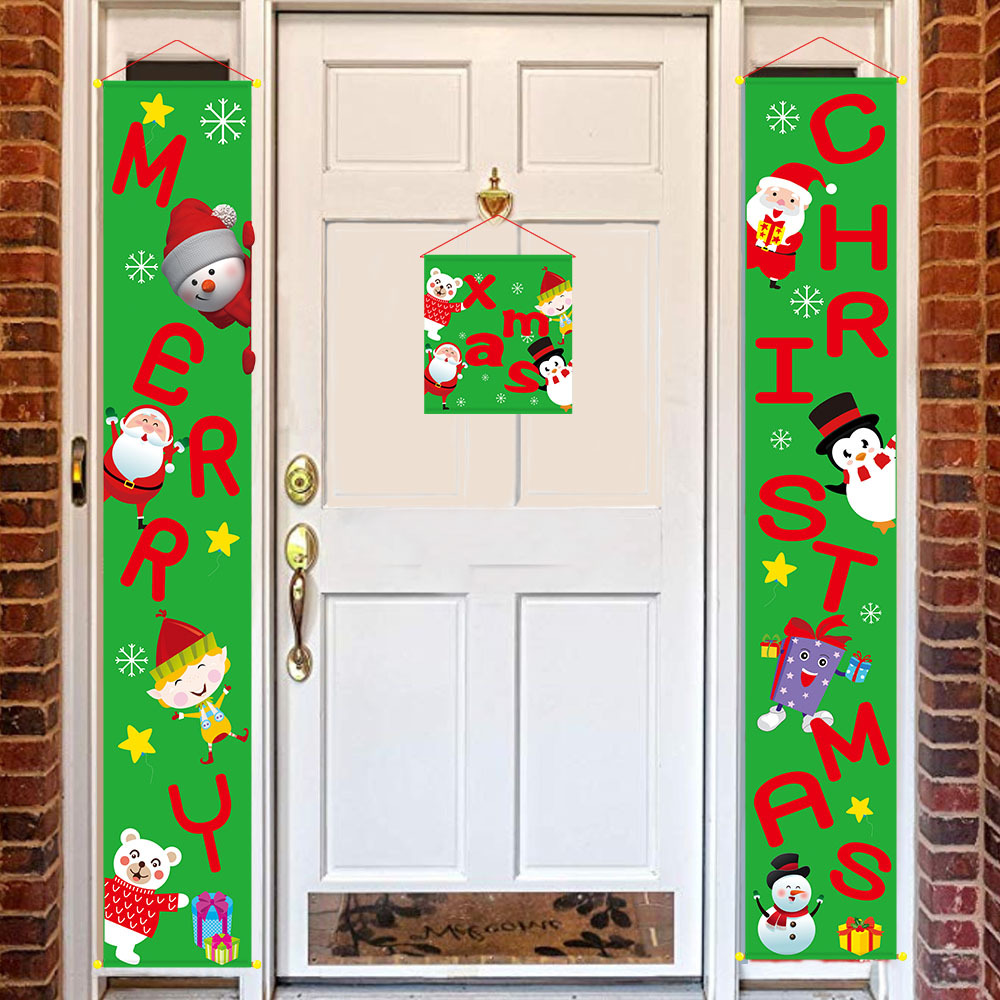 Cortina de Puerta Navideña de Tela No Tejida, Decoración Navideña para Patio o Porche, Bandera Colgante con Letras, Juego de Couplet Navideño