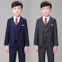 Children's dress spring and autumn new British-style check suit for boys, wedding flower child photography suit, host, chorus, performance suit