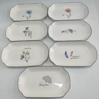 批发家用30厘米陶瓷切角鱼盘低骨瓷餐具黑边鱼盘多元超市货源