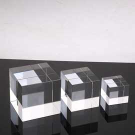 白水晶正方体底座胚料长方块内雕k9工艺品摆件透明水晶砖 玻璃柱