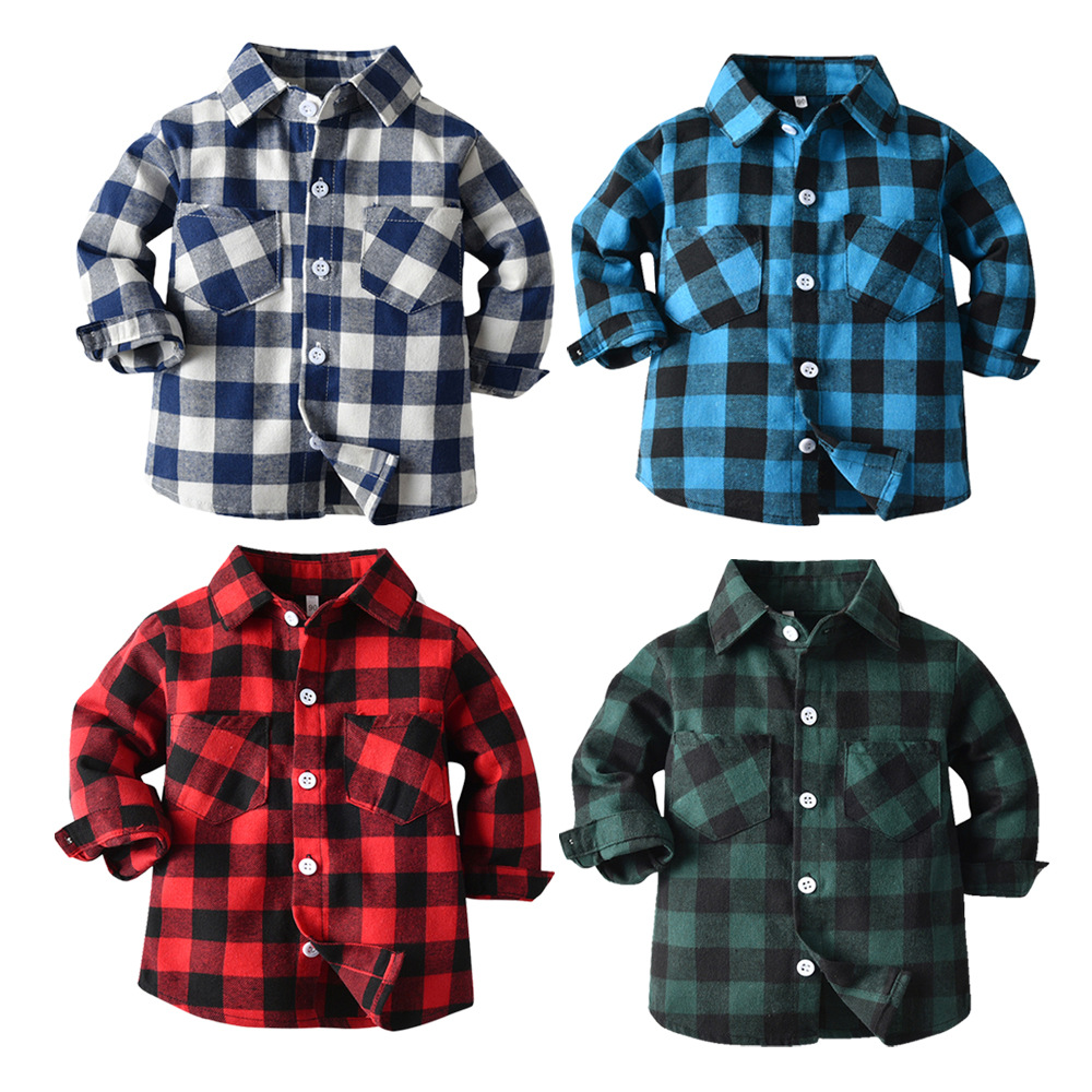 Tem Doger camisa de bebé comercio exterior multicolor clásico a cuadros top de manga larga para hombres y mujeres abrigo de otoño para bebés