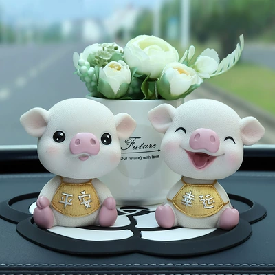 Car ornaments Piggy Car Interior Cute - golden-lucky-pig-ping-an-pig-ping-an-flower-camellia-pad