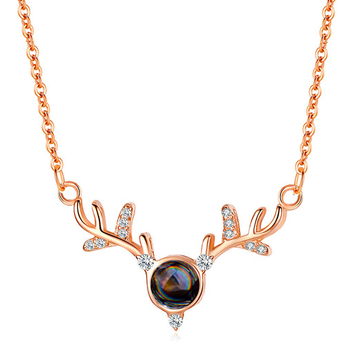 One Way With You Deer Antler Necklace for Women, 100 Languages I Love You Lock Chain Same Style Projecting Pendant Necklace