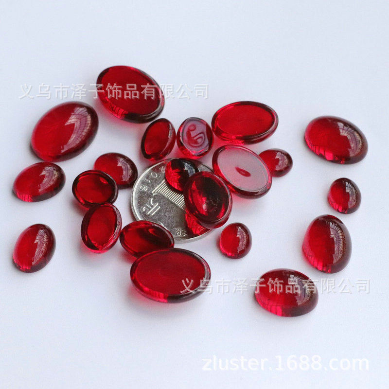Ruby onyx color ring surface imitation gem crystal glass material egg-shaped patch jewelry accessories wholesale