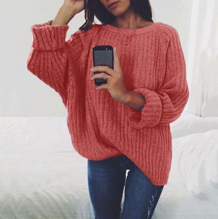 Suéter de Cuello Redondo de Color Sólido para Mujer, Popular en Amazon y eBay, Comercio Exterior 2025wish, Modelo 02797 image 8