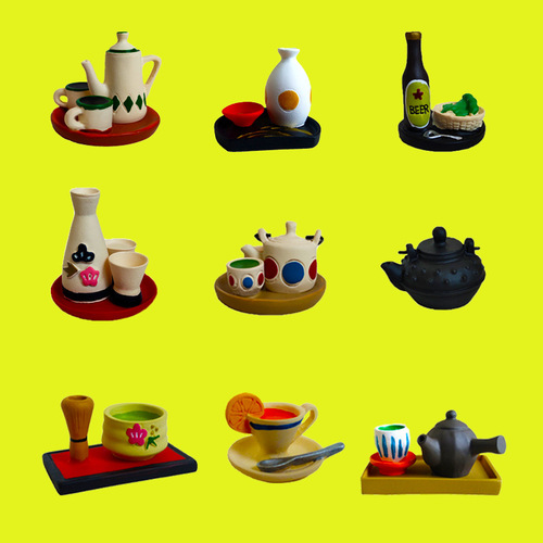 Food and toys Japanese ZAKKS tea set matcha sake iron teapot cake dots INS scene decoration resin crafts pendulum