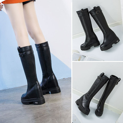 Leather boots for women  autumn and winter new thick-soled Martin boots for women casual women's leather boots inner heightening women's shoes
