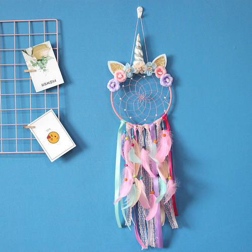 Creative new unicorn dream catcher hanging silver horn fresh girl room hanging decoration home dream catcher