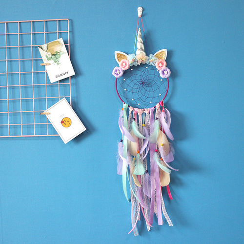 Creative new unicorn dream catcher hanging silver horn fresh girl room hanging decoration home dream catcher