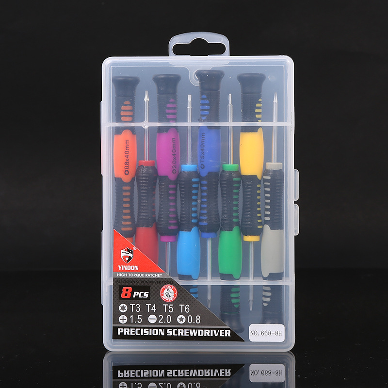 8-en-una caja de plástico multi-tamaño pequeño juego de combinación de destornillador, reloj móvil de reparación y herramientas de desmontaje