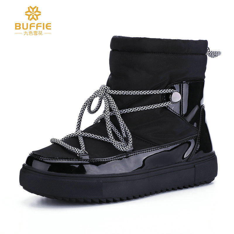 Botas de nieve personalizadas con diseño de copo de nieve de nueve colores, zapatos de algodón blancos puros para mujer, planos, impermeables, cálidos y versátiles para el invierno