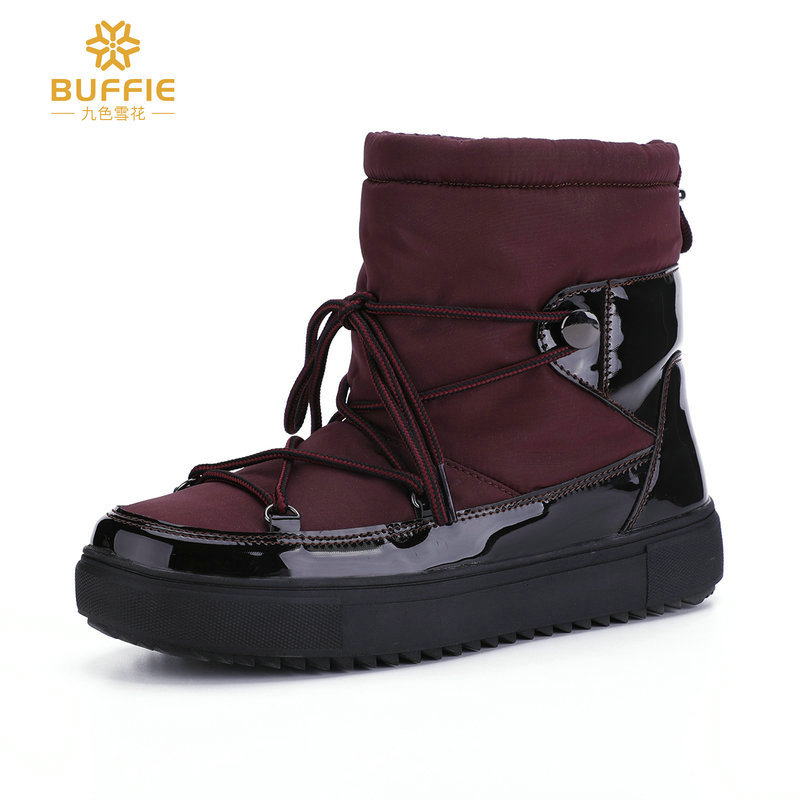 Botas de nieve personalizadas con diseño de copo de nieve de nueve colores, zapatos de algodón blancos puros para mujer, planos, impermeables, cálidos y versátiles para el invierno