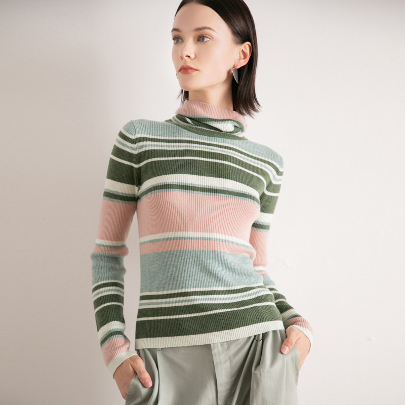 Plea Striped Turtleneck Bottoming Wool Sweater Dopamine Colorful Sweater Simple Commuter Casual Shirt Plea Striped Turtleneck Bottoming Wool Sweater Dopamine Colorful Sweater Simple Commuter Casual Shirt