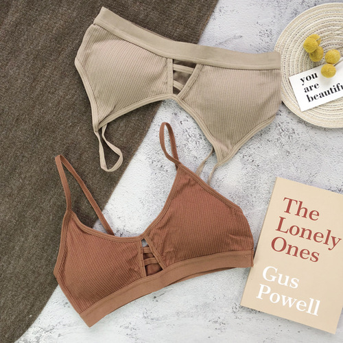 French bralette wire-free underwear with hollow small cup lingerie, sexy thin triangle bra, comfortable women's bra