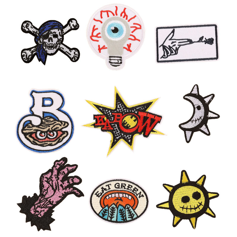 骷髅月亮太阳刺绣补丁布贴朋克章仔徽章衣服辅料T恤羽绒服包包DIY