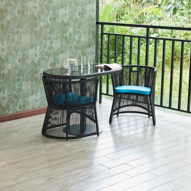 작은 허리 블랙 (1 테이블 2 의자)