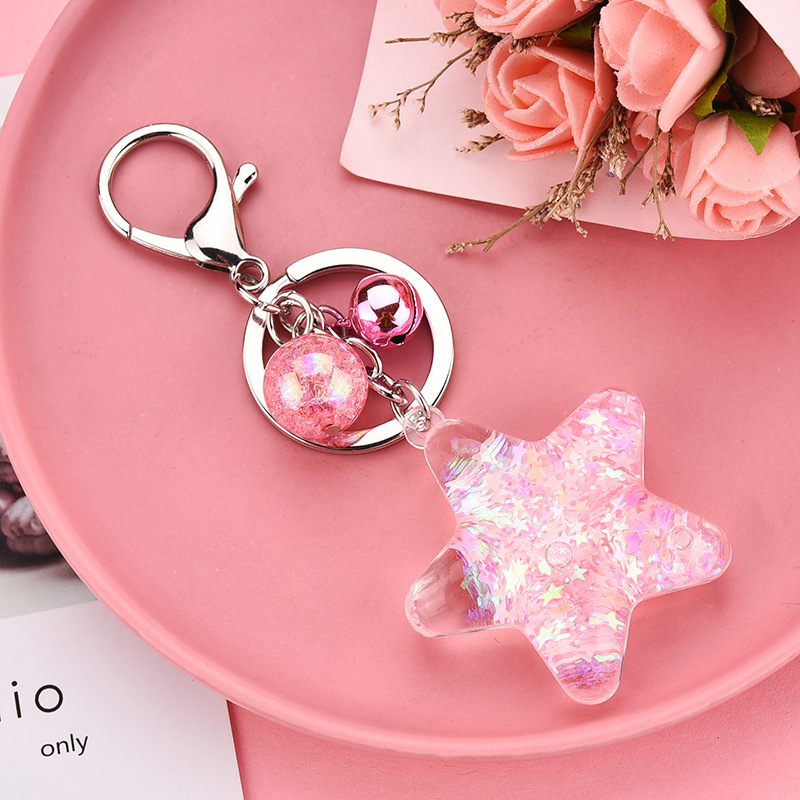 Acrylic key chain five-pointed star oil keychain liquid quicksand pendant bag accessories cute jewelry wholesale