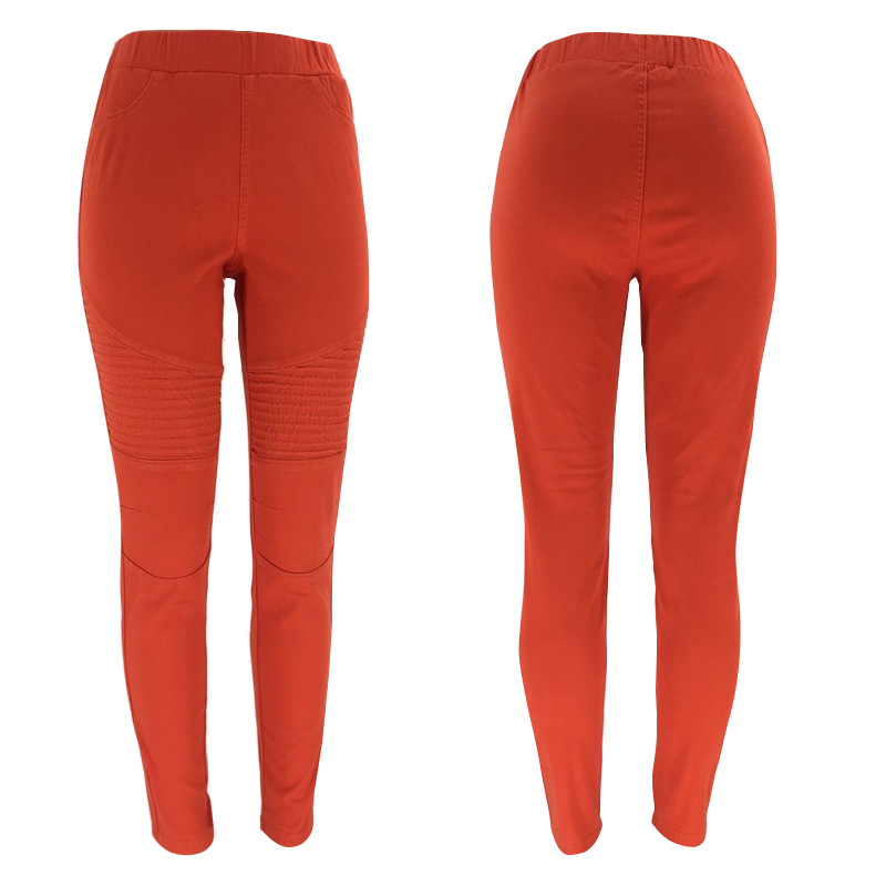 Los pantalones vaqueros de mujer de cintura alta arrugados transfronterizos de Amazon desean pantalones de levantamiento de cadera de ajuste Delgado multicolor